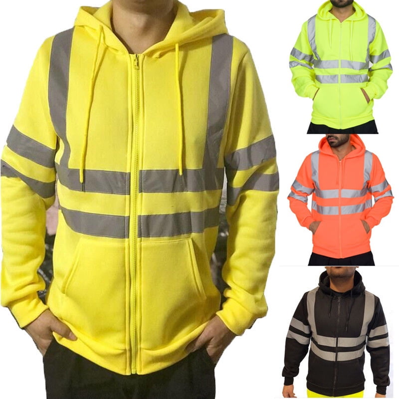 NEW MENS HI-VIS TWO TONE COTTON FLEECY FLURO ORANGE WORK YELLOW SWEAT JUMPER TOP