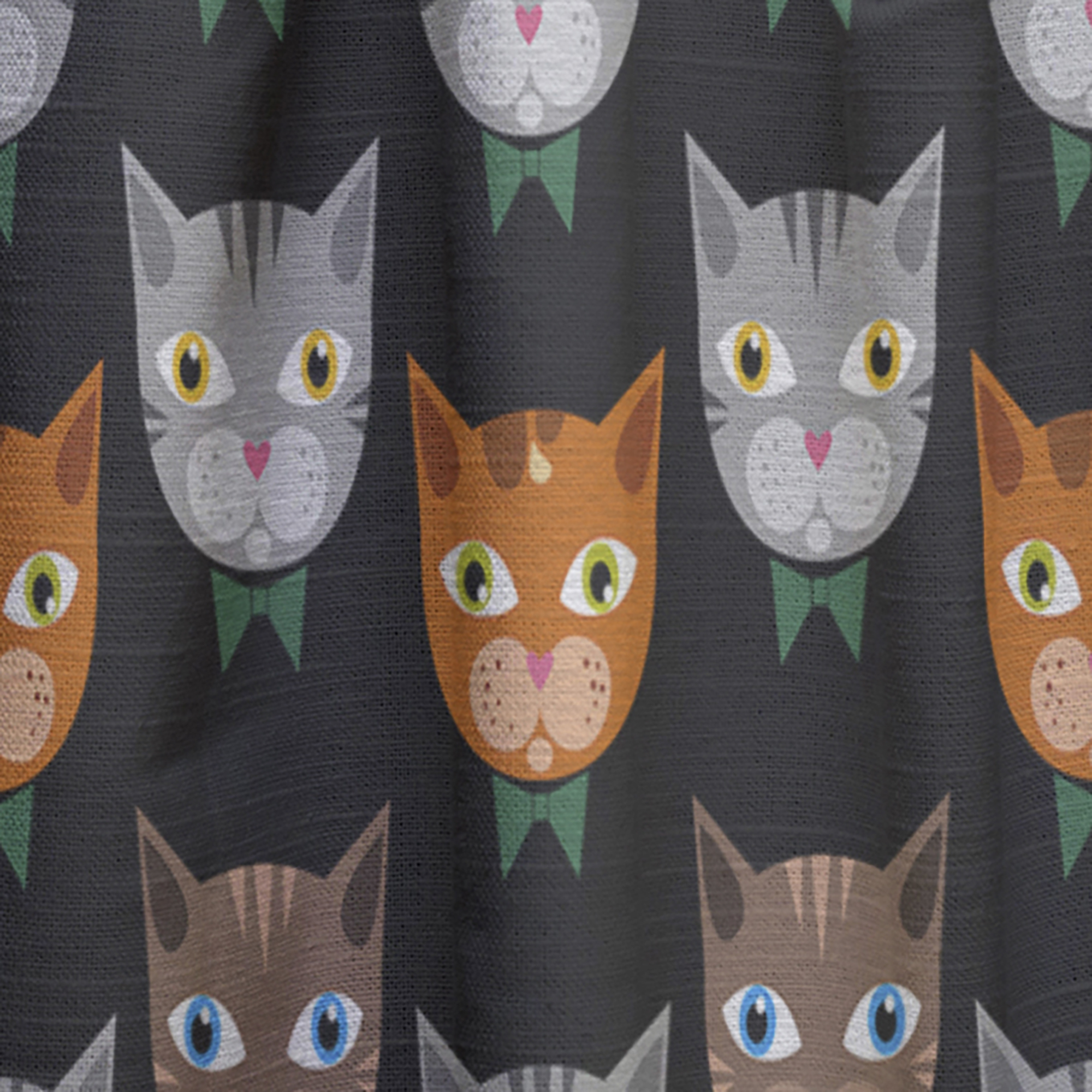 Designart 'Cute Cats Pattern On Black' Modern Curtain Panel