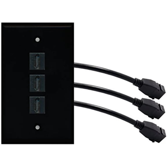 RiteAV (1 Gang Flat 3 HDMI Black Wall Plate w/Pigtail Extension Cable