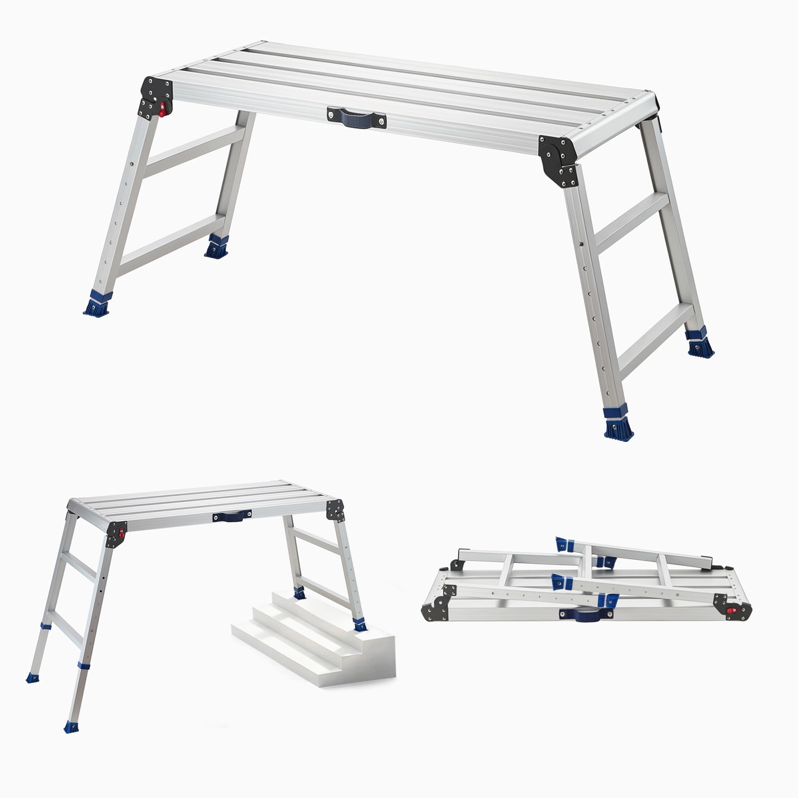 KFFKFF Folding Work Platform, Adjustable Height 23-34.5 in, 40 x 18 in Aluminum Step Stool, 500 lbs Capacity, Durable Non-Slip Platform Ladder, Portable Work Bench for Painting and Maintenance