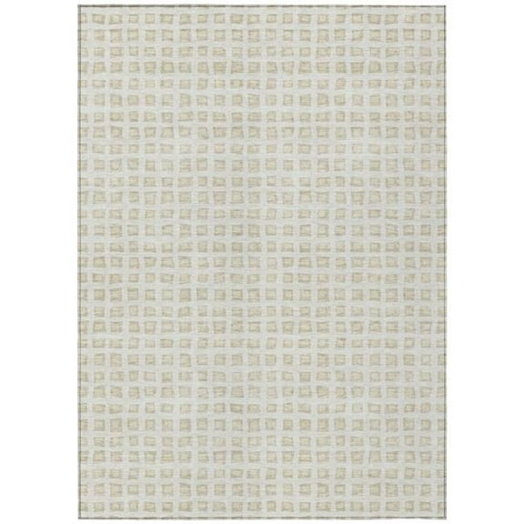 HomeRoots 583304 9 x 12 ft. Geometric Washable Indoor & Outdoor Rectangle Area Rug, Ivory & Beige