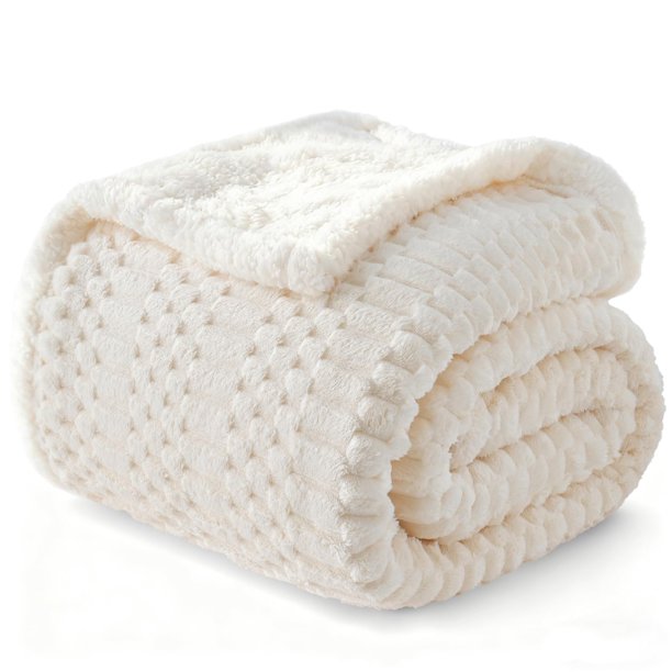 Manta polar Sherpa Gracelife Z01, blanca, 150 x 200 cm