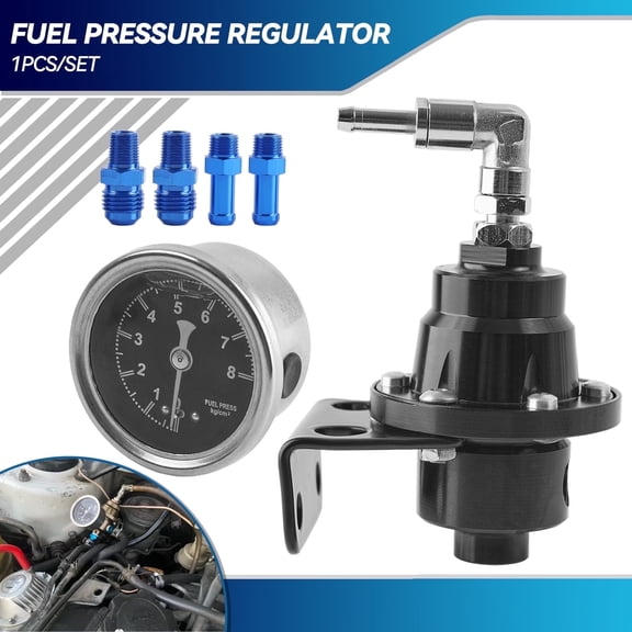 OEMASSIVE Universal Adjustable Fuel Pressure Regulator Gauge Fitting Kit Black Aluminum