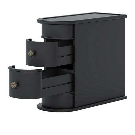 Side End Table, C Black Frame, Silver Metal Knobs 2 Drawer, 24 Inch