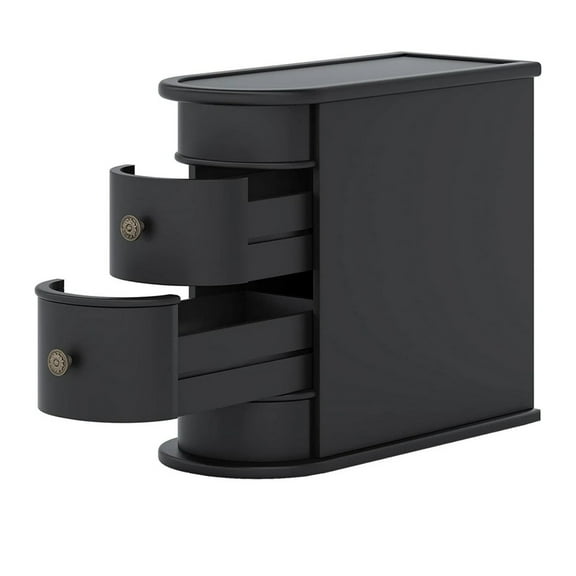 Side End Table, C Black Frame, Silver Metal Knobs 2 Drawer, 24 Inch