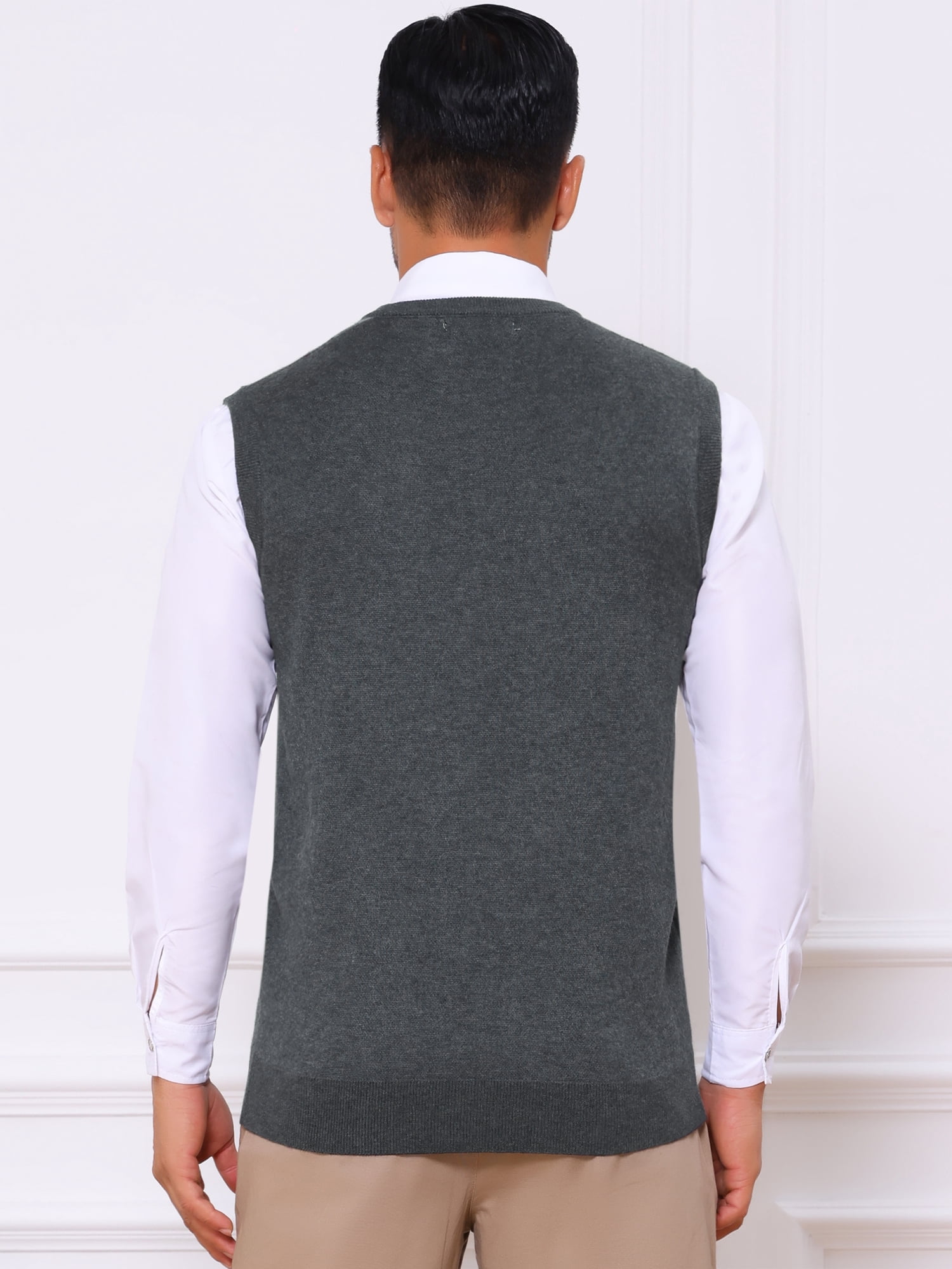 DARING DIVA Men's Casual Knit Sleeveless V-Neck Plaid Argyle Sweater Vest XL Dark Gray