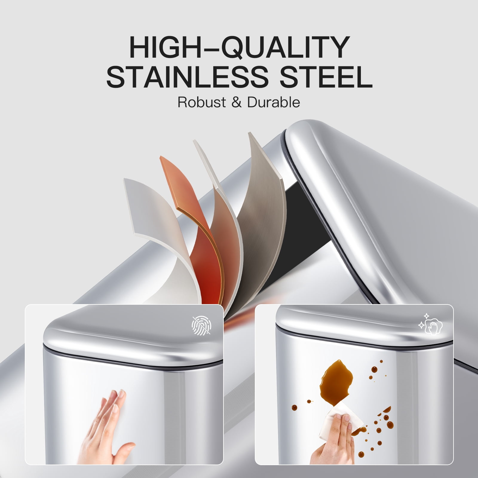 Bathroom Trash Can with Lid, 3.2 Gallon / 12 Liter Stainless Steel Garbage Can with Removable Liner Bucket, Small Step Wastebasket with Slim Design for Toilet Bedroom Office