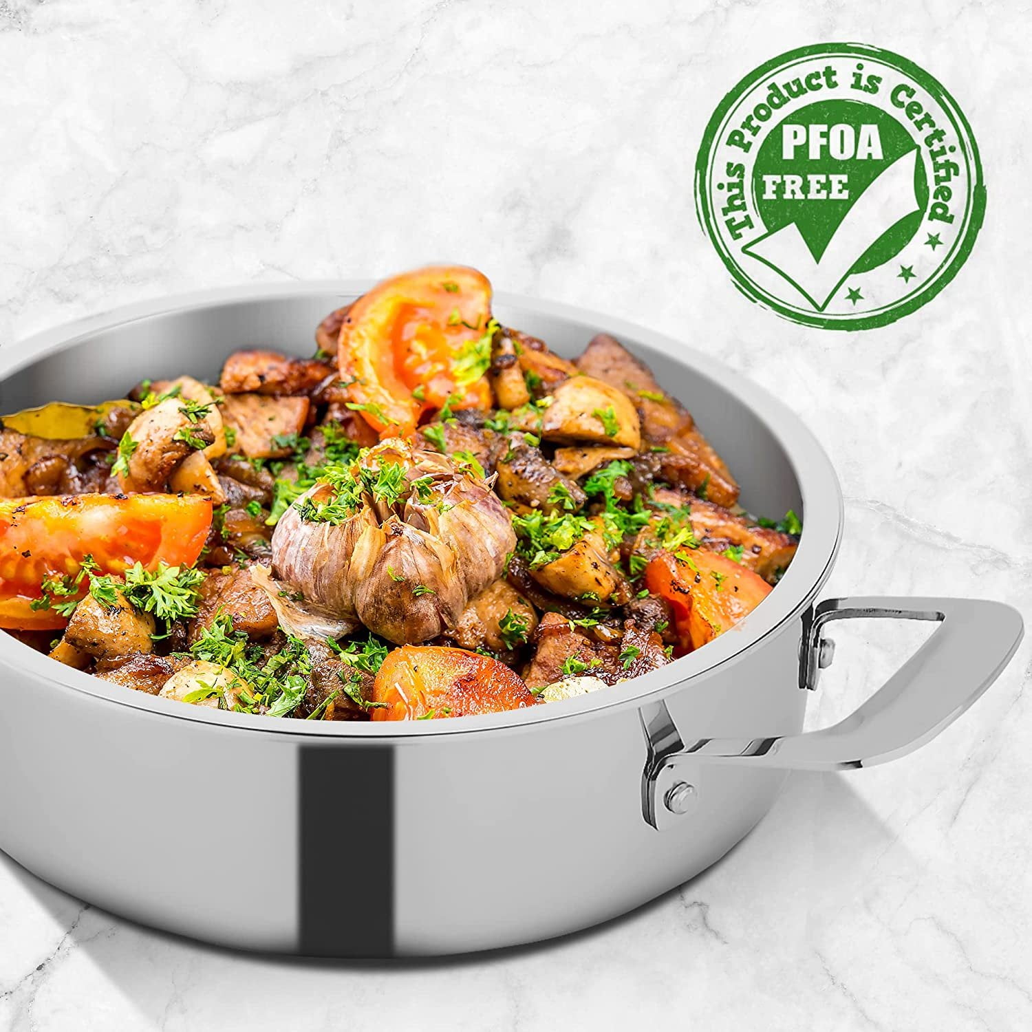 NutriChef 3.4-Quart Sauté W/ Lid Stainless Steel Stain-Resistant Kitchen Cookware W/ Satin Interior