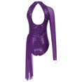 thumbnail image 4 of iEFiEL Women Sequin Figure Ice Skating Dress Costume One Shoulder Long Sleeve Gymnastic Leotard Dress Purple XL, 4 of 7