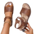 thumbnail image 4 of Women's Chunky Wedge Sandals Comfortable Open Toe Ankle Strap Summer Walking Sandals with Buckle Plus Size Solid Color Round Toe Open Toe Wedge Heel Sandals Coffee 6.5, 4 of 9