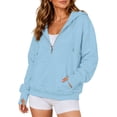 thumbnail image 6 of felwors Quarter-Zip Pullover Fleece Hoodie in Baby Blue Oversized Sweatshirt with Kangaroo Pocket for Women Fall Casual Soft Blue for Size M, 6 of 9