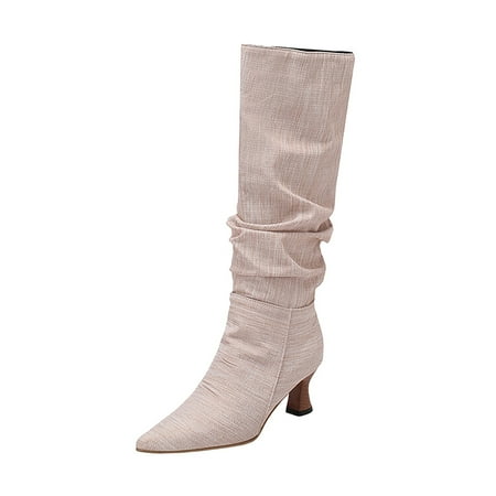 

Mepaouo Women s Slouchy Knee High Boots Wide Calf Pull on Winter Leisure Dress Long Boots(Pink 6)