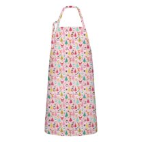 Pink Christmas Santa and Tree Apron-Garden Aprons for Women with Pockets-Cotton Linen Waterproof Kitchen Cooking Gardening Aprons Adjustable for Kitchen,Cooking,BBQ and Salon 32"x27"
