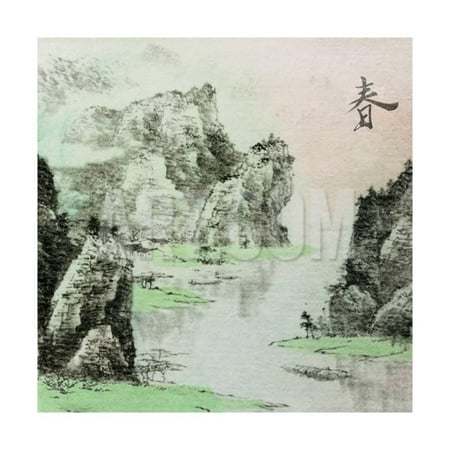 China Painting - Chinese Traditional Ink Painting, Landscape of Season, Spring. Print Wall Art By elwynn