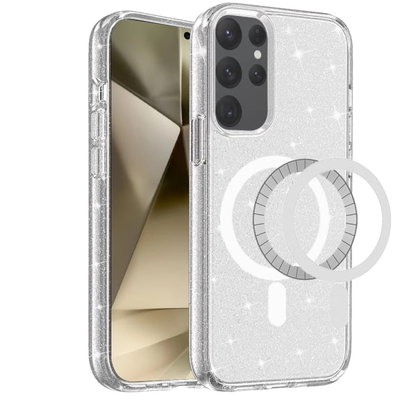 For Samsung Galaxy s24 Plus METKASE Magnetic Glitter Ultra Thick 3mm Transparent Hybrid in Slide-Out Package - Clear
