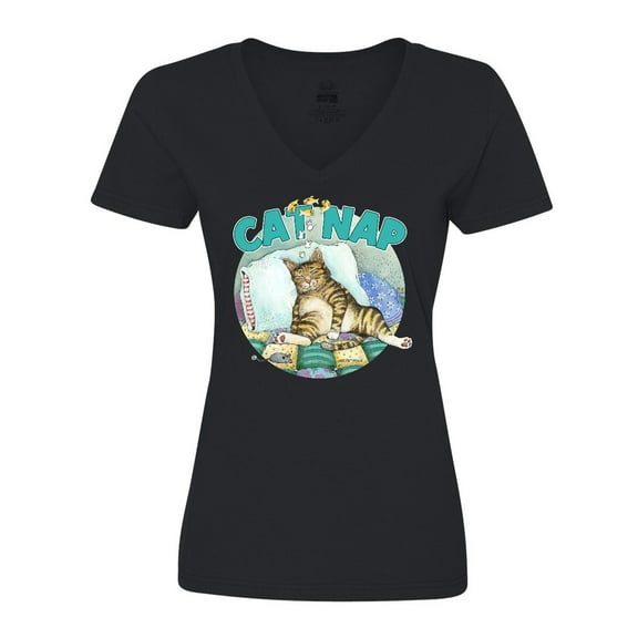 Inktastic Cat Nap Cute Sleeping Cat Women's V-Neck T-Shirt