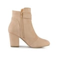 thumbnail image 3 of BLISSFUL STEP Women's Boots Faux Suede Ankle Booties Block Heel Round Toe Buckle Side Zip Boots Nude 10, 3 of 7