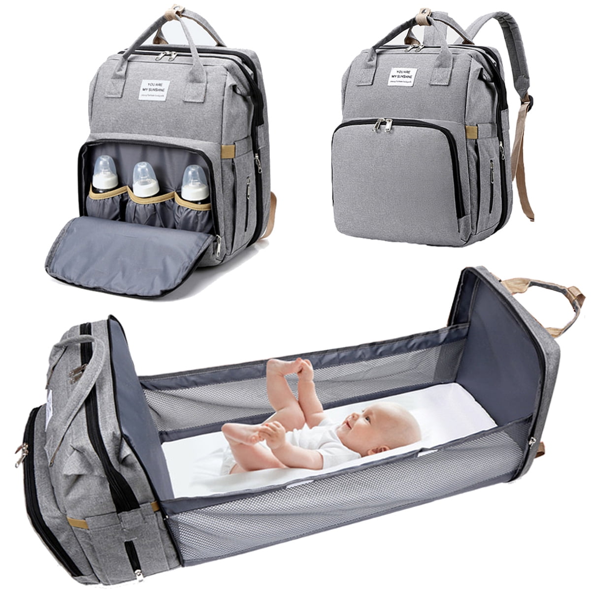 Baby Nappy Changing Bag Black Adjustable Straps fits any Pram Travel 4 pods 