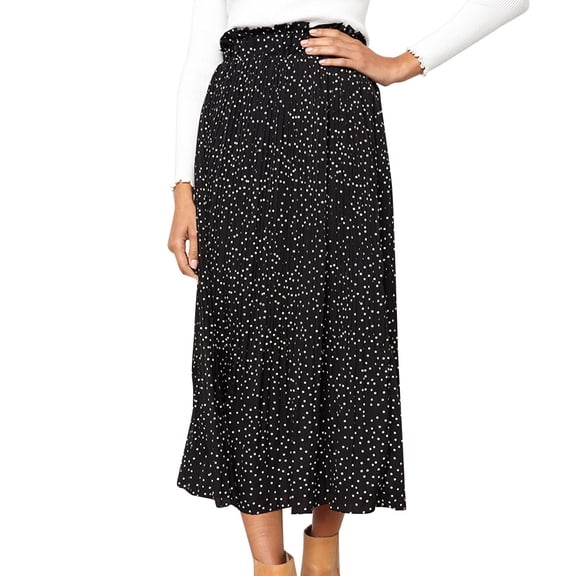 Flowy Skirts for Women Stylish Floral Print Pleated Skirt with Pocket Pressed Style Womens Long Skirt Black L