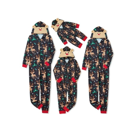 

Matching Pajamas for Family Holiday Onesies Pajamas Sets Elk Antler Hooded Romper Pjs Zipper Jumpsuit