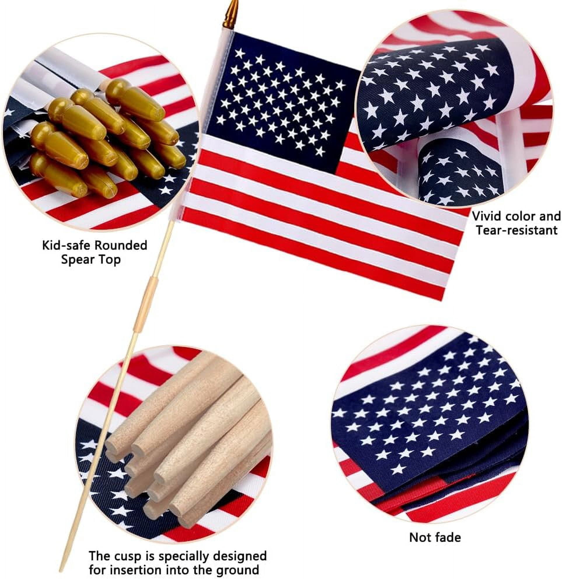 24 Pcs 12x18 Inch American Flags on Stick, American Flags, USA Stick Flag with Handheld and Grounded Multi-Purpose Flagpole, Design for Memorial Day, 4th of July, Veterans Day, Outside decorations