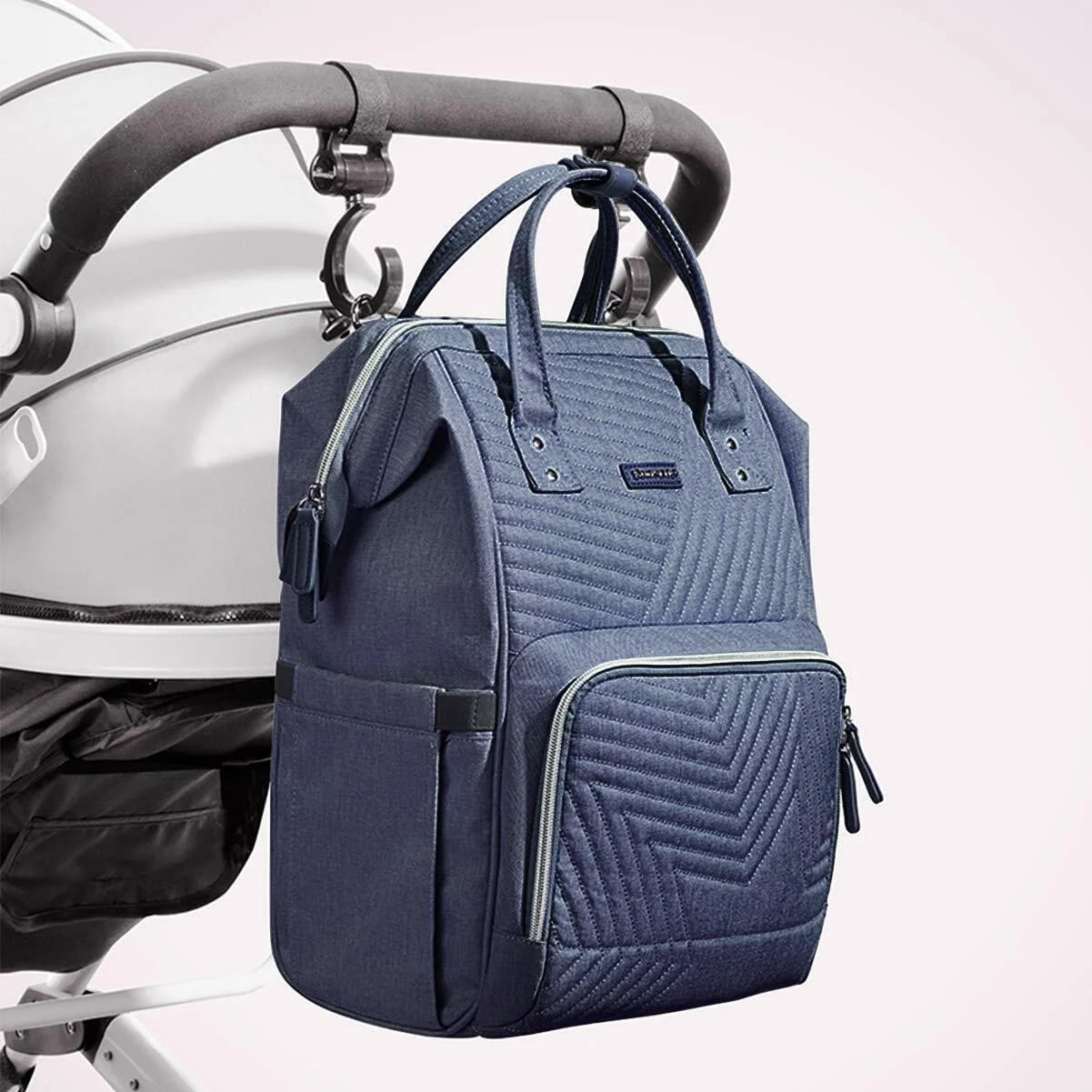 Sunveno Quilted Diaper Backpack Large Capacity Diaper Bag, Navy