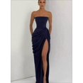 thumbnail image 2 of Dark Blue Strapless Maxi Dress With High Slit And Ruched Detail, 2 of 5