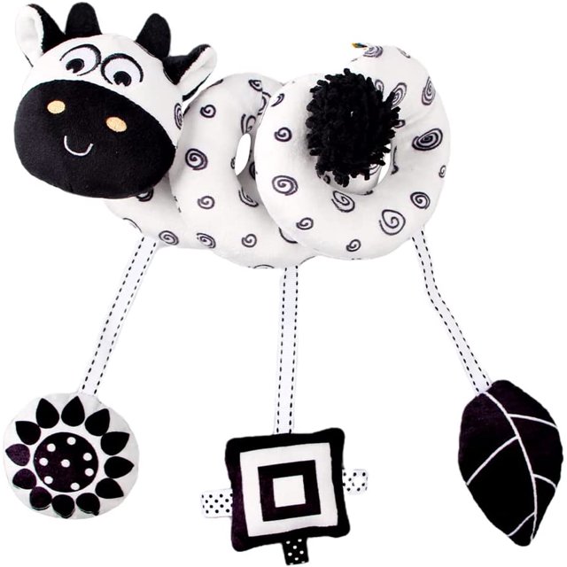 Juguete colgante para asiento de coche JAMW movimiento de cuna círculo de animales peluche blanco y negro