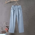 thumbnail image 5 of Costeam Womens Solid Color Linen Blend Elastic Waist Long Pants with Side Pockets Relaxed Fit Casual Everyday Full Length Trousers, 5 of 6