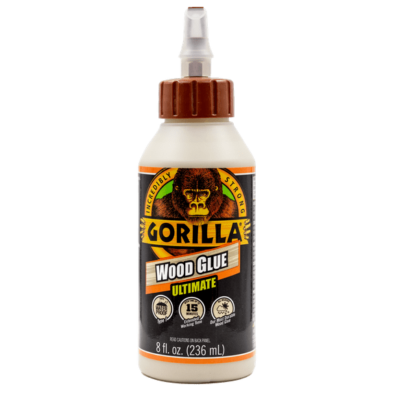 Gorilla Ultimate Waterproof Wood Glue, 8 Oz, Natural Wood Color, Fast Dry Time for Indoor & Outdoor Use