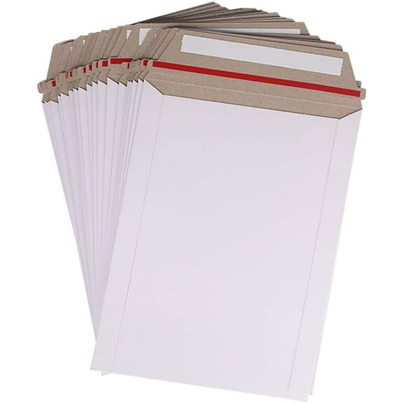 FungLam 100 Pack 6 x 8 Rigid Mailers with Self Sealing Flap, Bulk Stay Flat Cardboard Envelopes for Shipping Postcards, Photos (White)