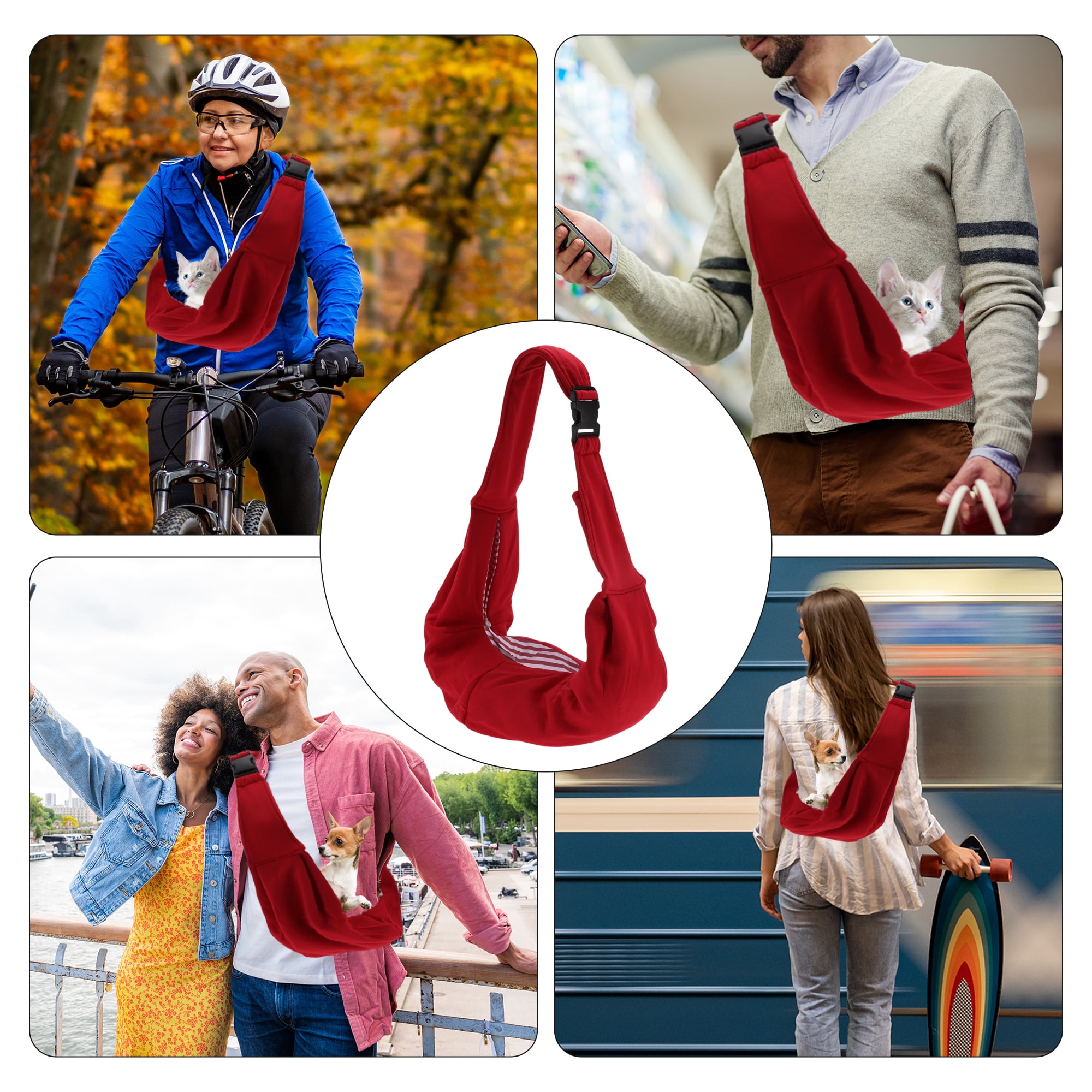 Unique Bargains Pet Sling Carrier Adjustable Pet Sling for Small Dogs Daily Walk Red