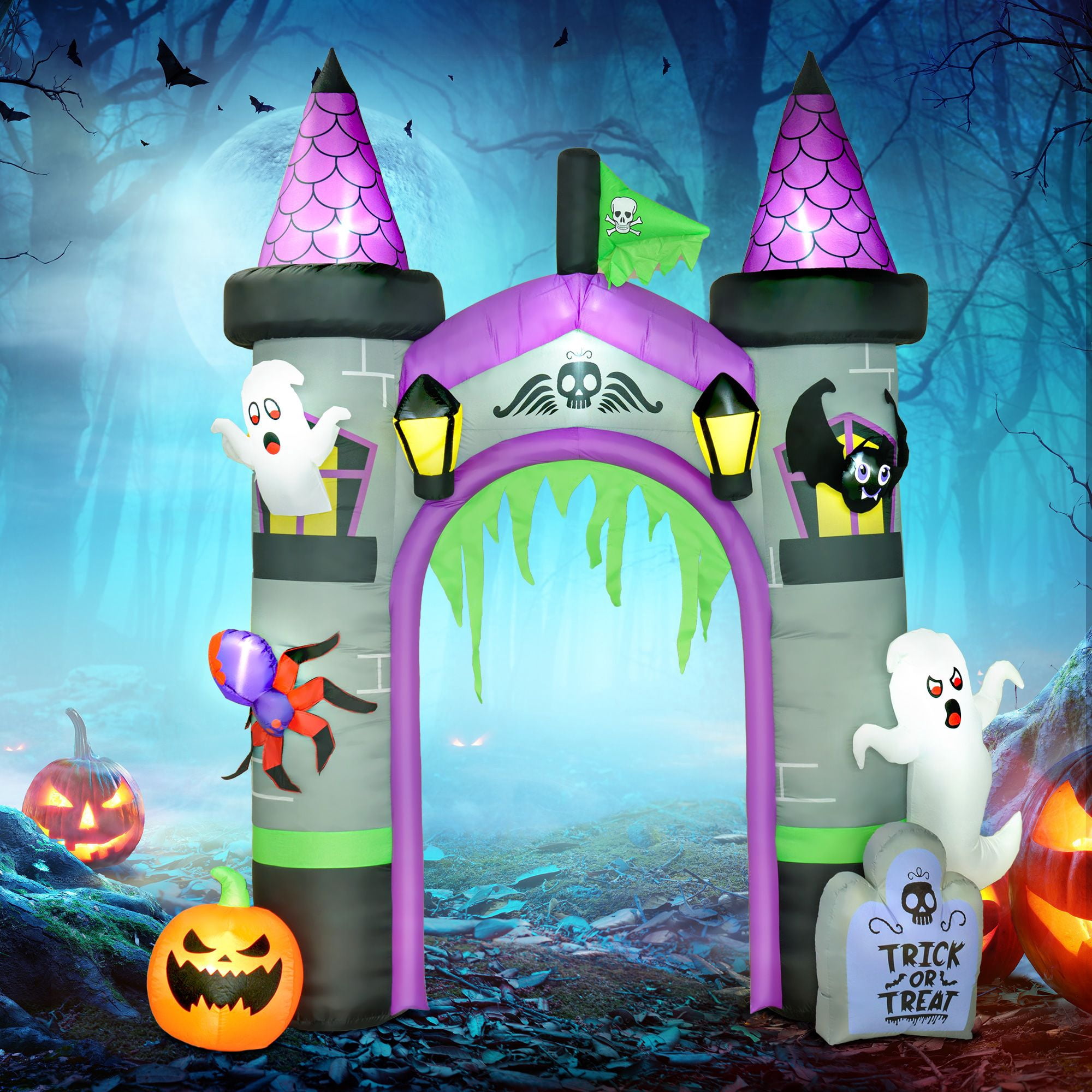 Alvantor Inflatable Halloween Archway 12ft Outdoor Arch Decoration with Pumpkin, Spider and Bat for Yard,Garden & Party