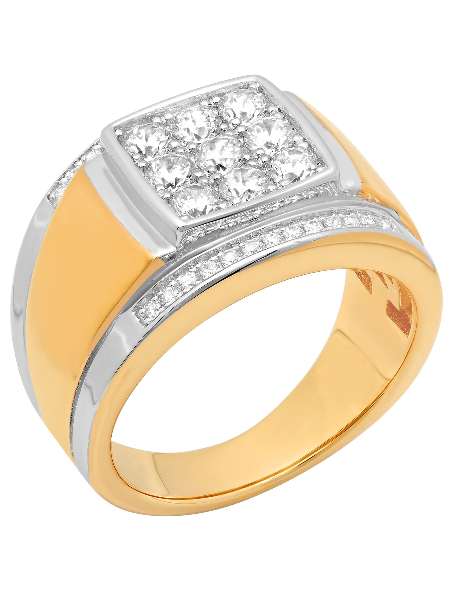 Size 11 Mens Two Tone Gold-and-Rhodium-Plated Sterling Silver Round Cut Cubic Zirconia Round Dome Style Ring