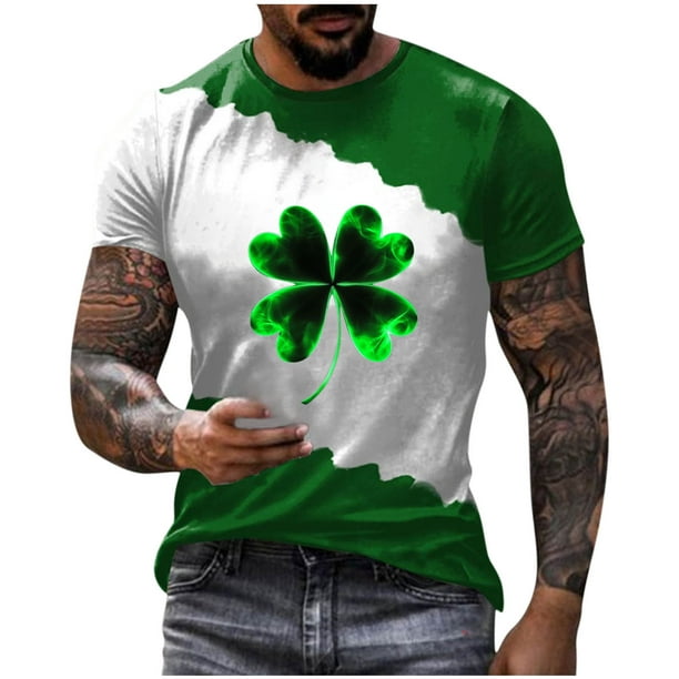 Camisetas Casuales Cuello Redondo Día de San Patricio Impresión Suéter, Manga Corta Blusa Deportiva para Hombres