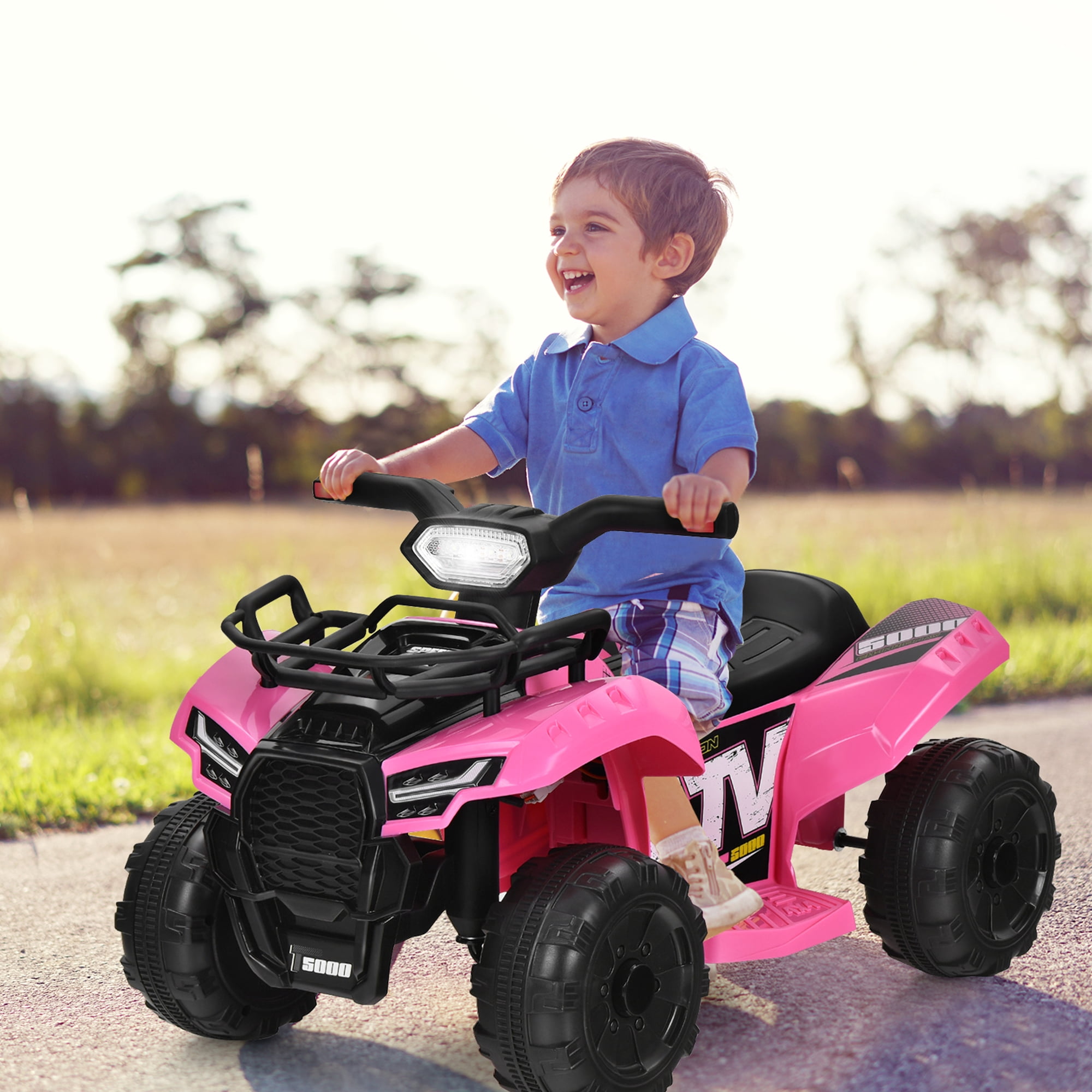Gymax 6V 4 Wheels ATV Quad Ride On Car Kids Ride-On Toy w/ Music Horn LED Light Pink