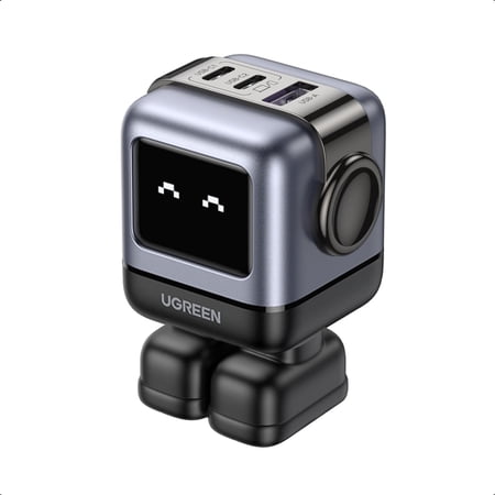UGREEN Uno 65W USB C Charger, 3-Port Robot GaN Fast Charger, Black
