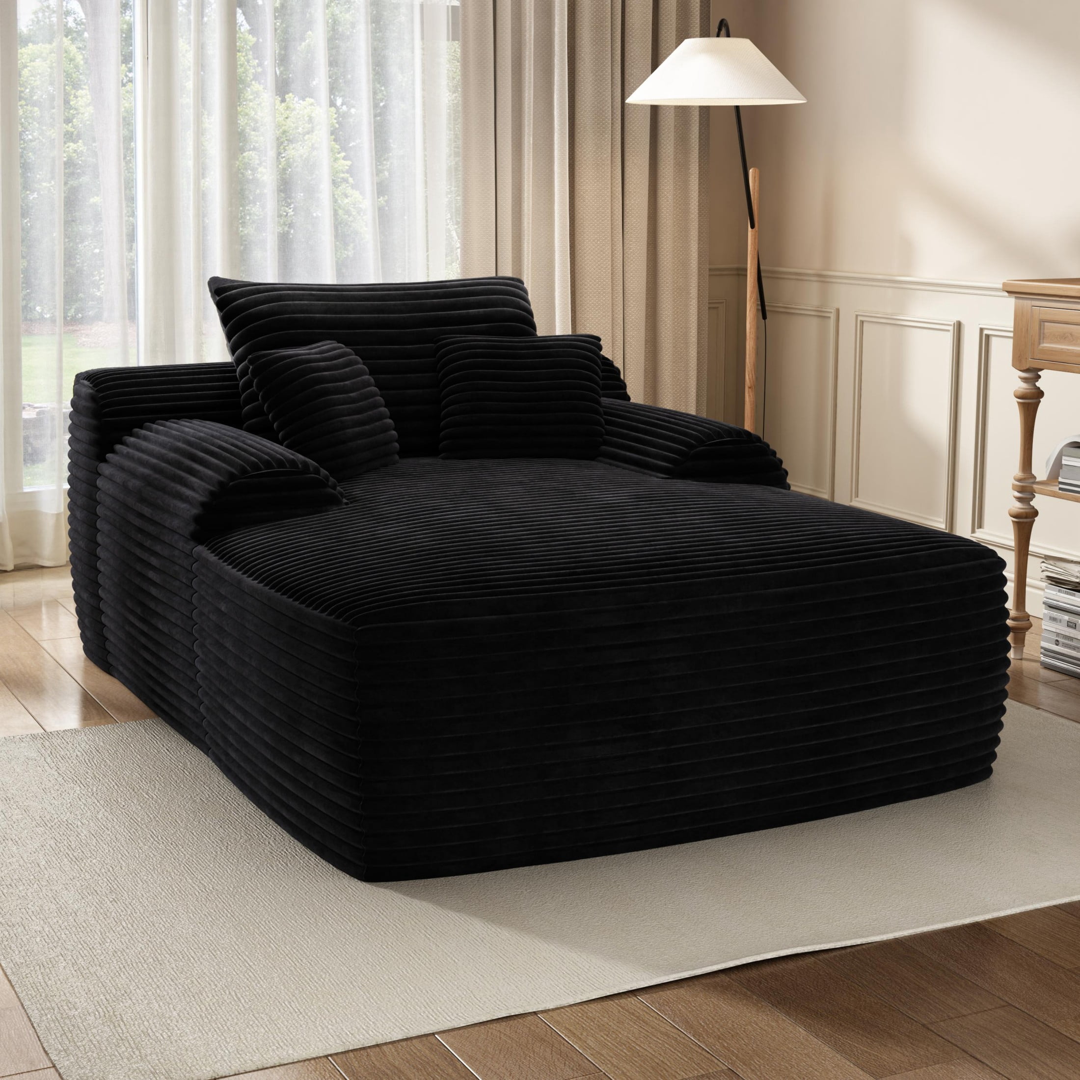 Gewnee Cloud-Like Modern Chaise Lounge Sofa Bed with Corduroy Fabric and Spring Foam Filling – No Assembly Required for Living Room,Dorm or Cozy Corners