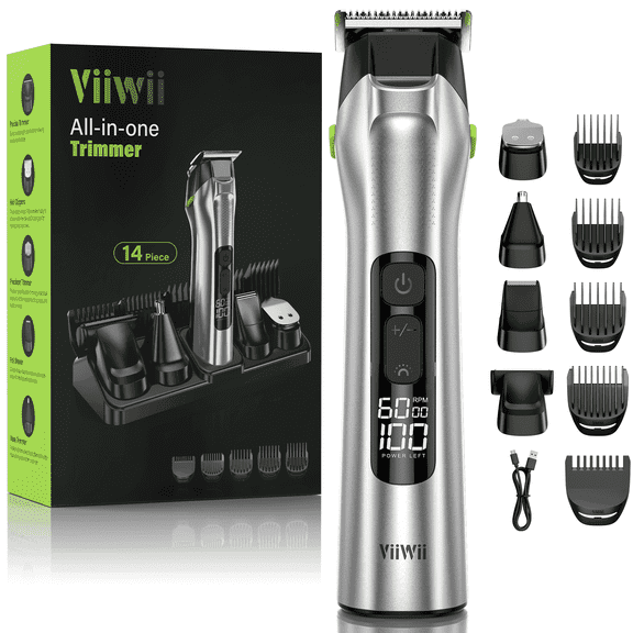 VIIWII Electric Beard Trimmer for Men, 14-in-1 Grooming Kit, Cordless Waterproof, with Nose & Ear Trimmer, Hair Clipper
