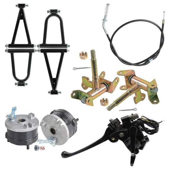 190mm 7.5" Front Suspenion Upper Lower Shock Swing Arm Kit & Steering Knuckle Drum brake Wheel Hub & Brake Throttle Lever for DIY Part Go Kart ATV Quad Buggy 4 Wheeler