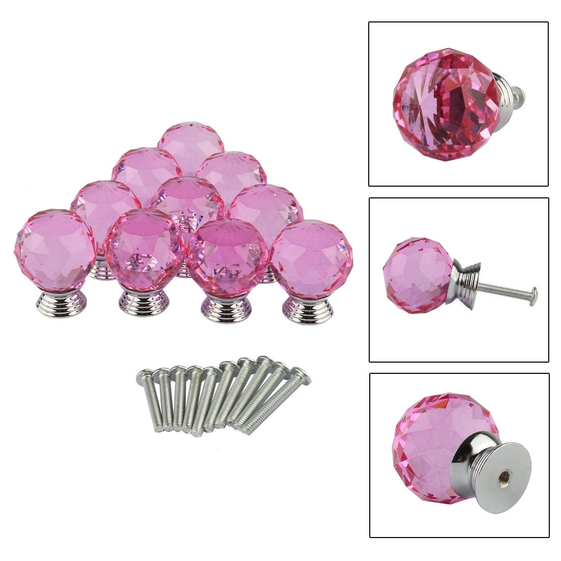 Unique Bargains 1.18" Crystal Glass Cabinet Knob Polished Chrome