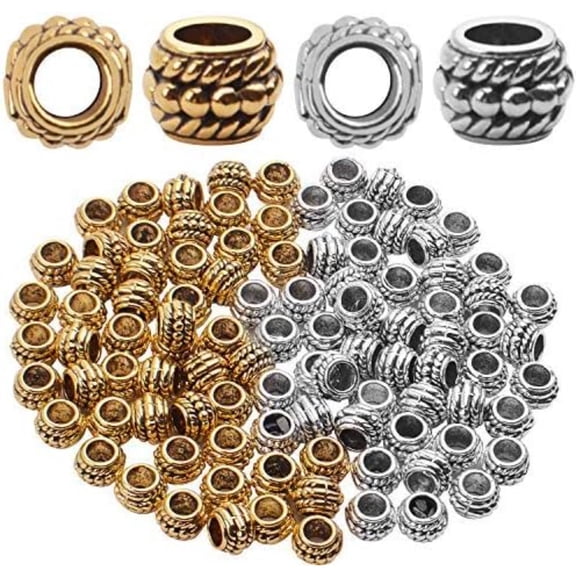 Large Hole Beads,100pcs 8mm Tibetan Barrel Spacer Beads European Charms Beads with 4mm Hole for Bracelet Necklaces Jewelry Making