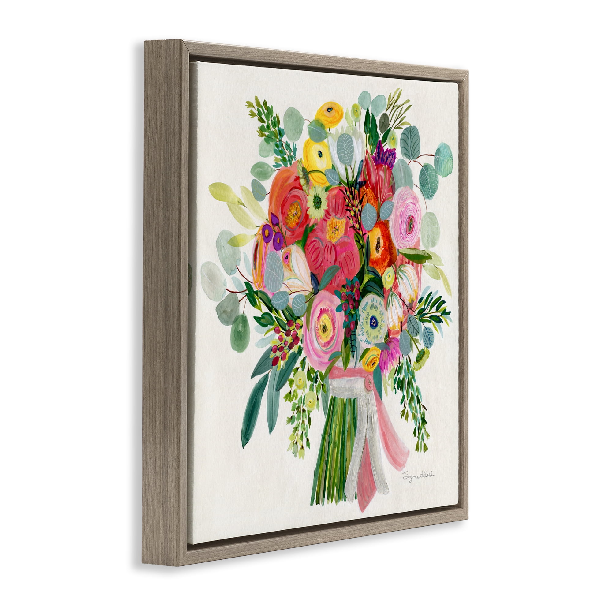 Stupell Industries Constant Friend Bouquet Brown Framed Floater Canvas Wall Art, design by Suzanne Allard