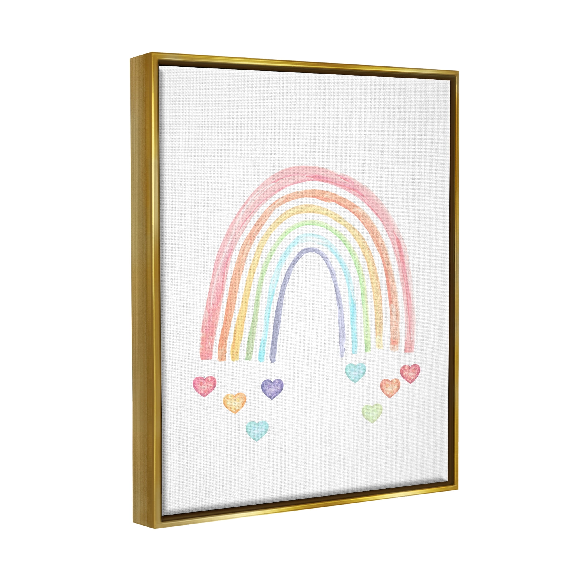 Stupell Industries Rainbow with Falling Hearts Landscape Painting Gold Floater Framed Canvas Art Print Wall Art, 25 x 31