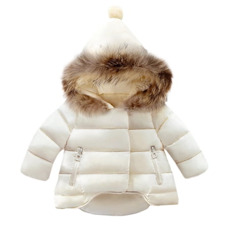 Sopiago Baby Down Jackets for Toddler Boys Girls Winter Warm Puffer Down Coat Kids Cotton Hooded Snowsuit Beige 2-3 Years