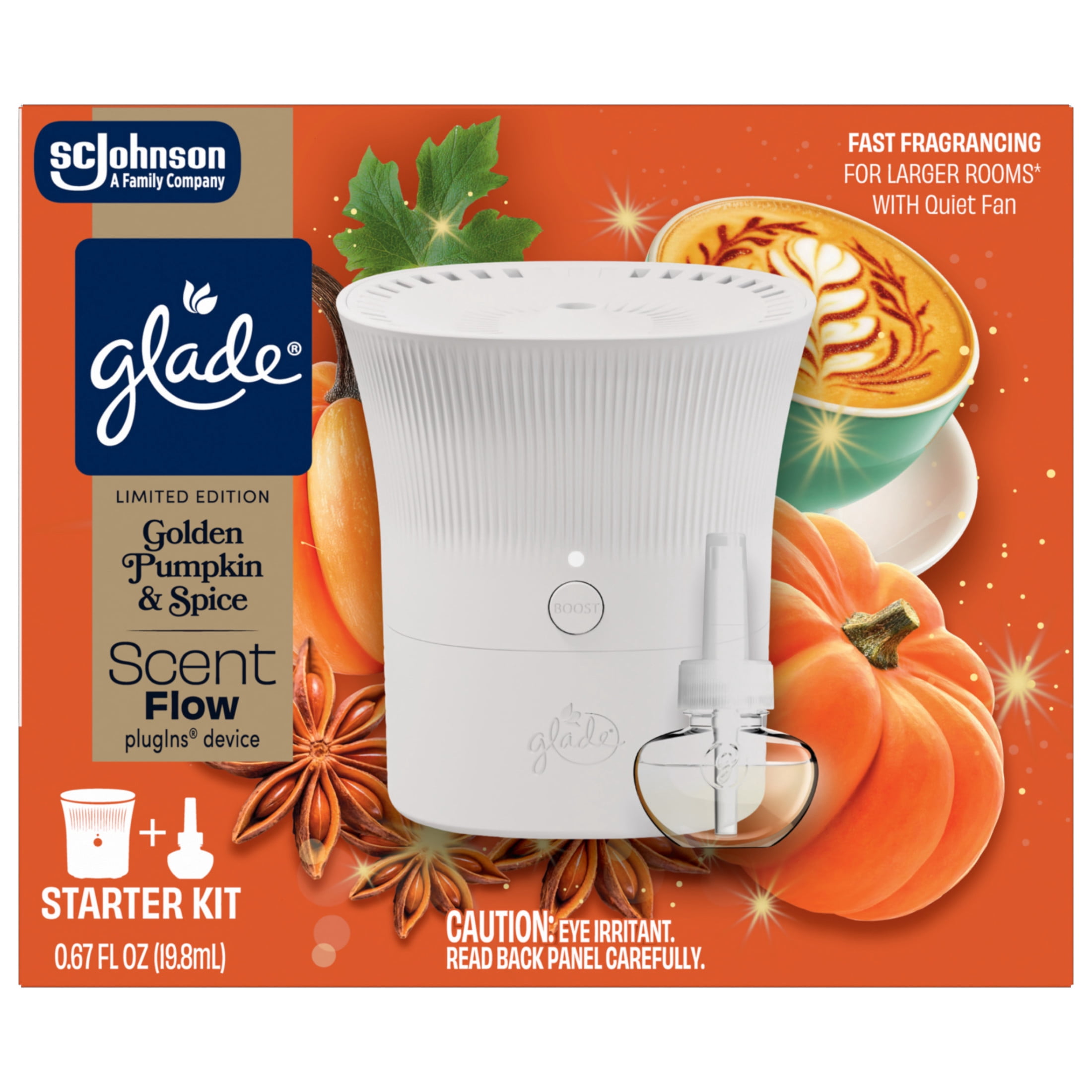 Glade® Scent Flow PlugIns® Air Freshener Starter Kit, Golden Pumpkin & Spice, 1 Device + 1 Refill, 0.67 fl oz