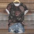 thumbnail image 5 of Jamicy Womens Summer Blouses Gift for Women Womens Dressy Tops Women's Fashion Casual Short Sleeve Flower Print Round Neck Pullover Top Blouse, 5 of 6