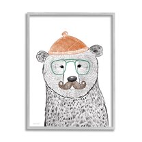 Stupell Industries Children's Forest Bear Illustration Hipster Beanie Mustache Glasses, 11 x 14, Design by Rachel Nieman