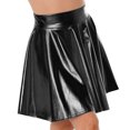 thumbnail image 2 of YONGHS Women Glossy Shiny Metallic High Waist Flare Skirt Ruffle A-line Skirts Clubwear Dancewear Black M, 2 of 5