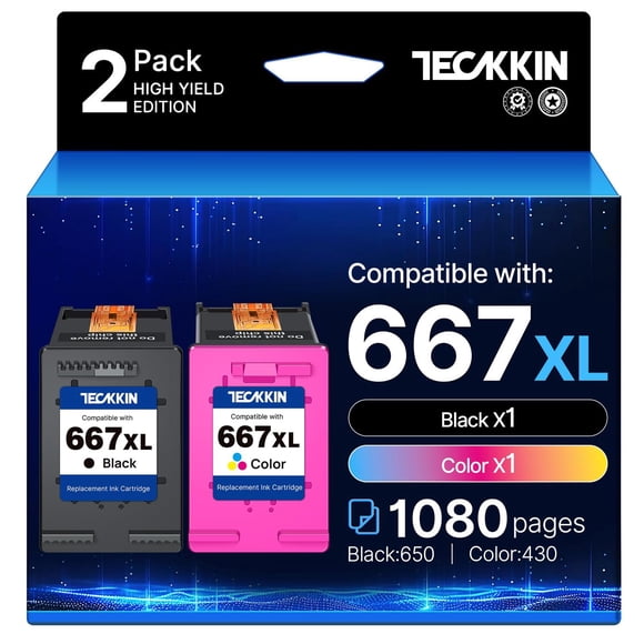Cartucho de Tinta TECKKIN Negro Color Reemplazo Compatible con HP 667 667XL Deskjet Ink Advantage 12
